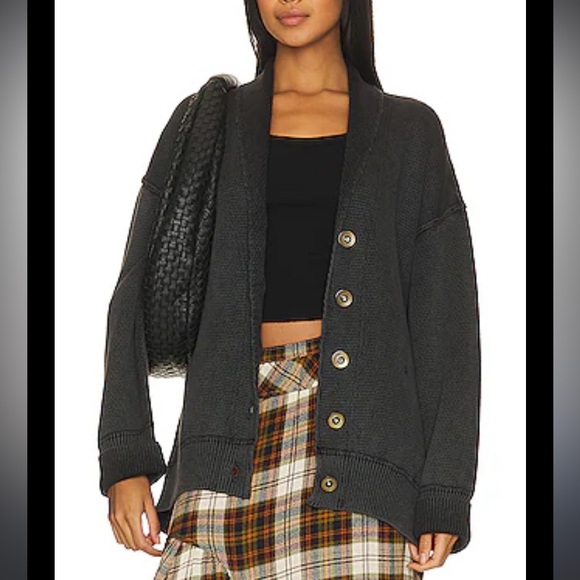 Free People Chamomile Cardi Cardigan Wash Black M New no tags - Picture 1 of 10